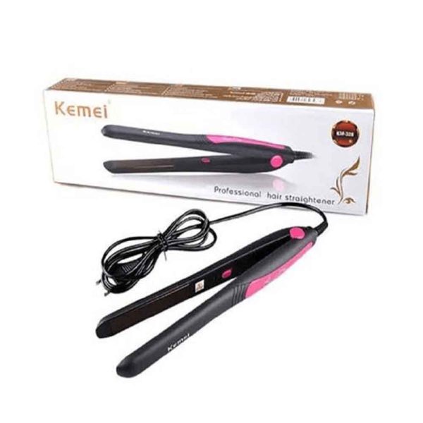 KM-328 Professional Hair Straightener - Black and Pink